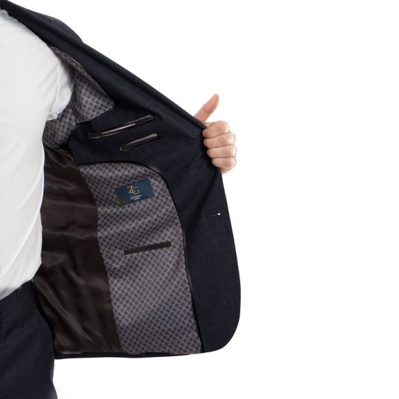 Mens 2-Piece 100% Wool Suit, Navy - Picture 2 of 4